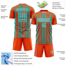 Load image into Gallery viewer, Custom Orange Aqua-White Stripe Sports Sublimation Soccer Uniform Jersey
