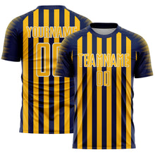 Laden Sie das Bild in den Galerie-Viewer, Custom Navy Gold-White Stripe Sports Sublimation Soccer Uniform Jersey
