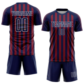 Custom Navy Crimson-White Stripe Sports Sublimation Soccer Uniform Jersey
