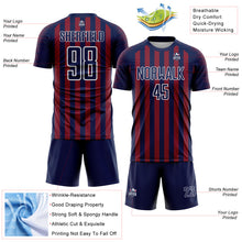 Laden Sie das Bild in den Galerie-Viewer, Custom Navy Crimson-White Stripe Sports Sublimation Soccer Uniform Jersey
