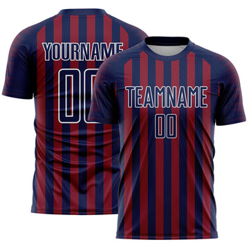 Custom Navy Crimson-White Stripe Sports Sublimation Soccer Uniform Jersey