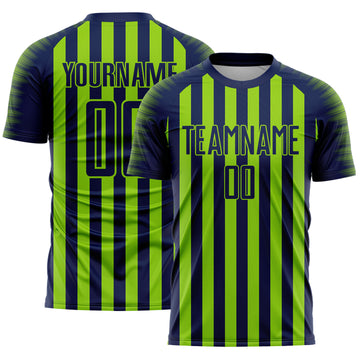 Custom Navy Neon Green Stripe Sports Sublimation Soccer Uniform Jersey