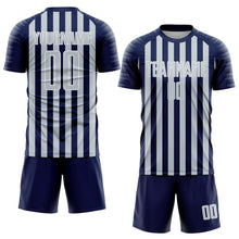 Laden Sie das Bild in den Galerie-Viewer, Custom Navy Silver-White Stripe Sports Sublimation Soccer Uniform Jersey
