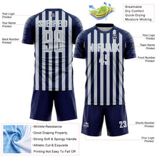 Laden Sie das Bild in den Galerie-Viewer, Custom Navy Silver-White Stripe Sports Sublimation Soccer Uniform Jersey
