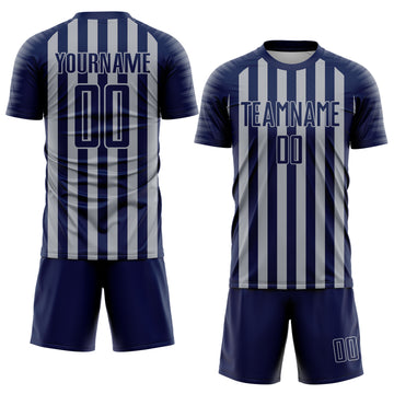 Custom Navy Gray Stripe Sports Sublimation Soccer Uniform Jersey