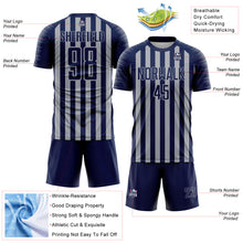 Laden Sie das Bild in den Galerie-Viewer, Custom Navy Gray Stripe Sports Sublimation Soccer Uniform Jersey
