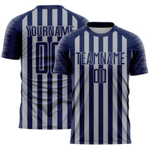 Laden Sie das Bild in den Galerie-Viewer, Custom Navy Gray Stripe Sports Sublimation Soccer Uniform Jersey
