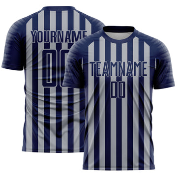 Custom Navy Gray Stripe Sports Sublimation Soccer Uniform Jersey