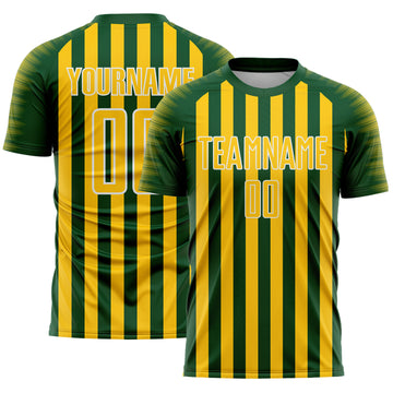 Custom Green Yellow-White Stripe Sports Sublimation Soccer Uniform Jersey