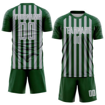 Custom Green Gray-White Stripe Sports Sublimation Soccer Uniform Jersey