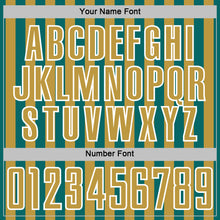 Load image into Gallery viewer, Custom Teal Old Gold-White Stripe Sports Sublimation Soccer Uniform Jersey
