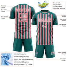 Laden Sie das Bild in den Galerie-Viewer, Custom Teal Medium Pink-White Stripe Sports Sublimation Soccer Uniform Jersey
