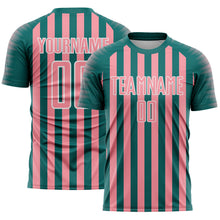 Laden Sie das Bild in den Galerie-Viewer, Custom Teal Medium Pink-White Stripe Sports Sublimation Soccer Uniform Jersey

