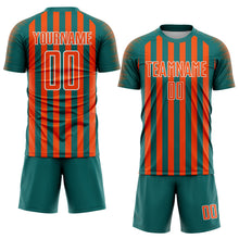 Load image into Gallery viewer, Custom Teal Orange-White Stripe Sports Sublimation Soccer Uniform Jersey
