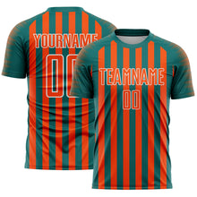 Load image into Gallery viewer, Custom Teal Orange-White Stripe Sports Sublimation Soccer Uniform Jersey
