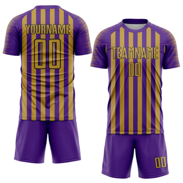 Custom Purple Old Gold-Black Stripe Sports Sublimation Soccer Uniform Jersey