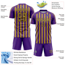 Laden Sie das Bild in den Galerie-Viewer, Custom Purple Old Gold-Black Stripe Sports Sublimation Soccer Uniform Jersey
