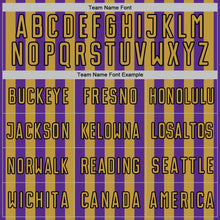 Laden Sie das Bild in den Galerie-Viewer, Custom Purple Old Gold-Black Stripe Sports Sublimation Soccer Uniform Jersey
