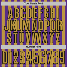 Laden Sie das Bild in den Galerie-Viewer, Custom Purple Old Gold-Black Stripe Sports Sublimation Soccer Uniform Jersey
