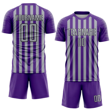 Custom Purple Gray-Black Stripe Sports Sublimation Soccer Uniform Jersey
