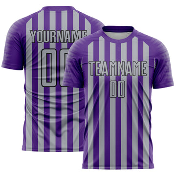Custom Purple Gray-Black Stripe Sports Sublimation Soccer Uniform Jersey