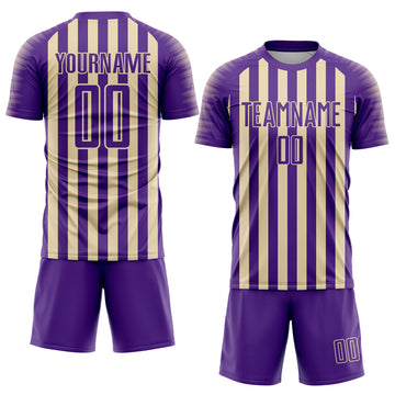 Custom Purple Cream Stripe Sports Sublimation Soccer Uniform Jersey