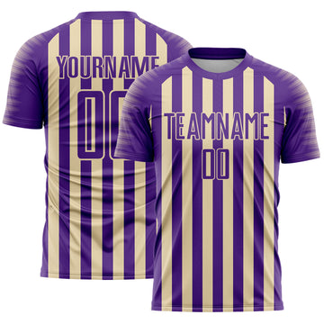 Custom Purple Cream Stripe Sports Sublimation Soccer Uniform Jersey
