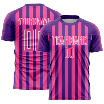 Custom Purple Pink-White Stripe Sports Sublimation Soccer Uniform Jersey