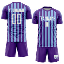Laden Sie das Bild in den Galerie-Viewer, Custom Purple White-Light Blue Stripe Sports Sublimation Soccer Uniform Jersey

