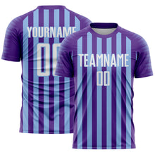 Laden Sie das Bild in den Galerie-Viewer, Custom Purple White-Light Blue Stripe Sports Sublimation Soccer Uniform Jersey

