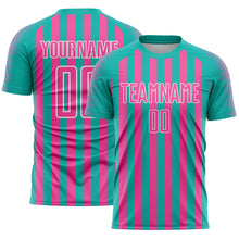 Load image into Gallery viewer, Custom Aqua Pink-White Stripe Sports Sublimation Soccer Uniform Jersey
