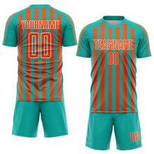 Load image into Gallery viewer, Custom Aqua Orange-White Stripe Sports Sublimation Soccer Uniform Jersey
