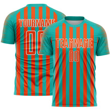 Load image into Gallery viewer, Custom Aqua Orange-White Stripe Sports Sublimation Soccer Uniform Jersey
