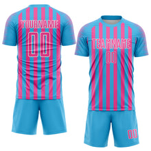 Load image into Gallery viewer, Custom Sky Blue Pink-White Stripe Sports Sublimation Soccer Uniform Jersey
