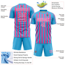 Load image into Gallery viewer, Custom Sky Blue Pink-White Stripe Sports Sublimation Soccer Uniform Jersey
