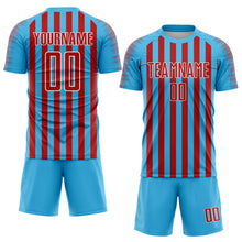 Load image into Gallery viewer, Custom Sky Blue Red-White Stripe Sports Sublimation Soccer Uniform Jersey
