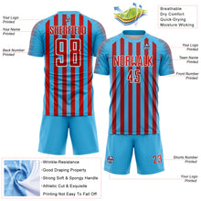 Load image into Gallery viewer, Custom Sky Blue Red-White Stripe Sports Sublimation Soccer Uniform Jersey

