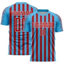 Load image into Gallery viewer, Custom Sky Blue Red-White Stripe Sports Sublimation Soccer Uniform Jersey
