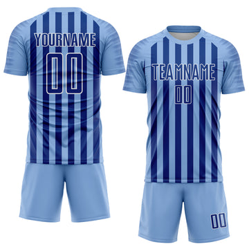 Custom Light Blue Royal-White Stripe Sports Sublimation Soccer Uniform Jersey