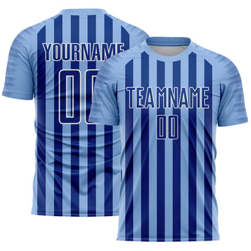 Custom Light Blue Royal-White Stripe Sports Sublimation Soccer Uniform Jersey