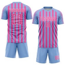 Load image into Gallery viewer, Custom Light Blue Pink-White Stripe Sports Sublimation Soccer Uniform Jersey
