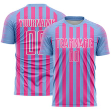 Load image into Gallery viewer, Custom Light Blue Pink-White Stripe Sports Sublimation Soccer Uniform Jersey
