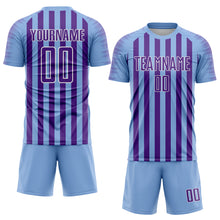 Load image into Gallery viewer, Custom Light Blue Purple-White Stripe Sports Sublimation Soccer Uniform Jersey
