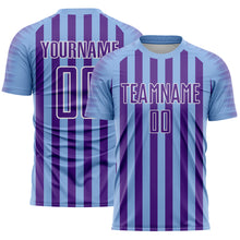 Load image into Gallery viewer, Custom Light Blue Purple-White Stripe Sports Sublimation Soccer Uniform Jersey
