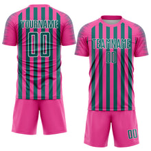 Load image into Gallery viewer, Custom Pink Teal-White Stripe Sports Sublimation Soccer Uniform Jersey
