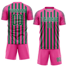 Load image into Gallery viewer, Custom Pink Kelly Green-White Stripe Sports Sublimation Soccer Uniform Jersey
