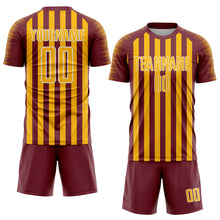 Load image into Gallery viewer, Custom Burgundy Gold-White Stripe Sports Sublimation Soccer Uniform Jersey

