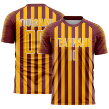 Load image into Gallery viewer, Custom Burgundy Gold-White Stripe Sports Sublimation Soccer Uniform Jersey
