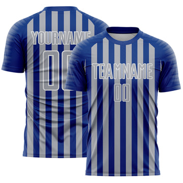 Custom Royal Gray-White Stripe Sports Sublimation Soccer Uniform Jersey