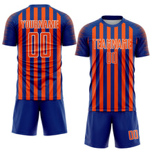 Load image into Gallery viewer, Custom Royal Orange-White Stripe Sports Sublimation Soccer Uniform Jersey
